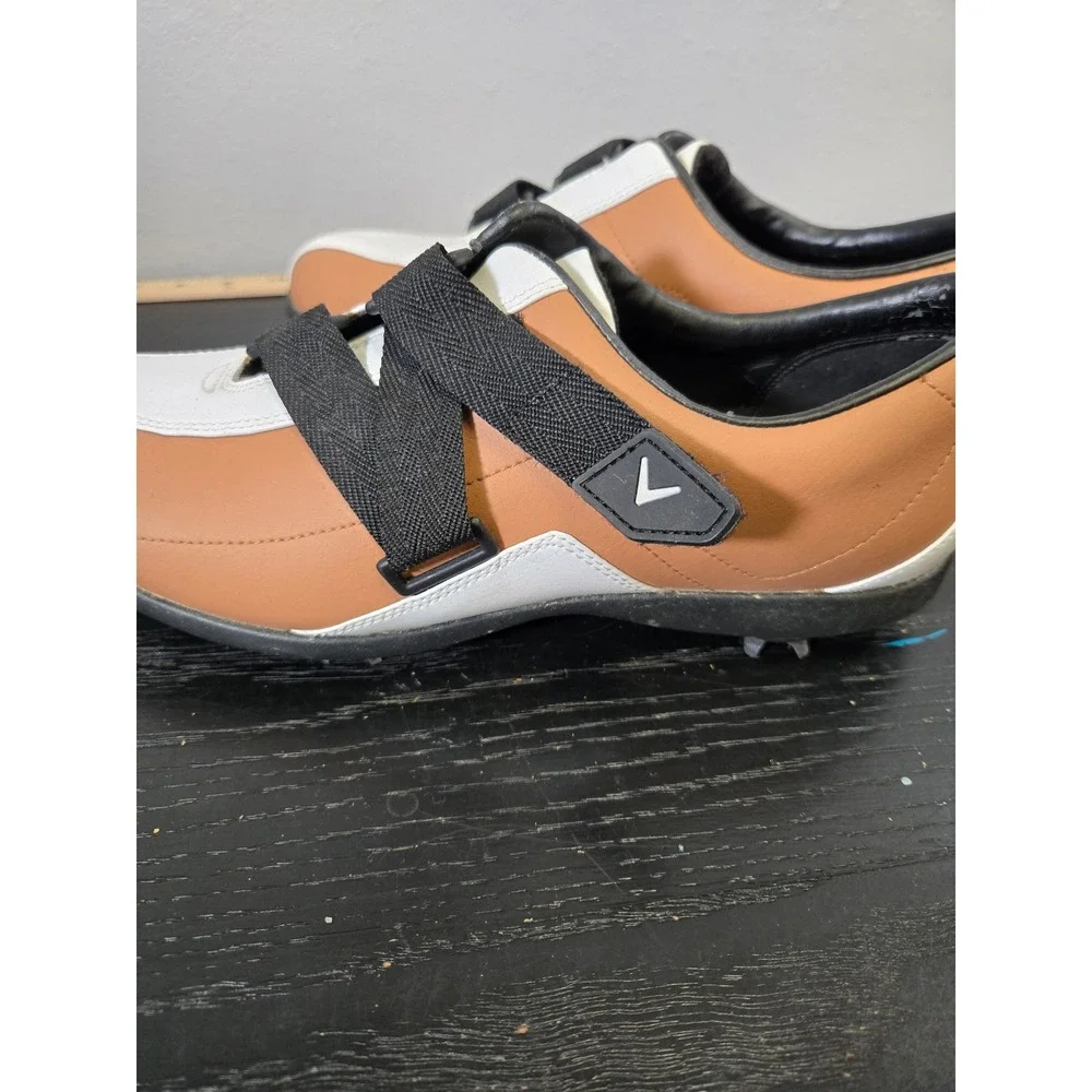 Callaway Golf Shoes Tan White Hook and Loop Athletic Spiked Sneakers Size 8.5